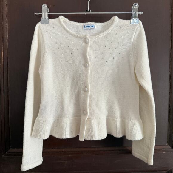 MAYORAL | Winter White Pearl Button Ruffle hem Long Sleeve Cardinal | Size 5 - Picture 1 of 6